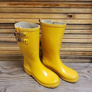 Chooka Top Solid Yellow Mid Calf Rain Boots Buckle Waterproof Rubber Size US 9